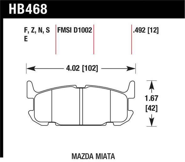 Hawk 03-05 Miata w/ Sport Suspension HP+ Street Rear Brake Pads (D1002) HB468N.492