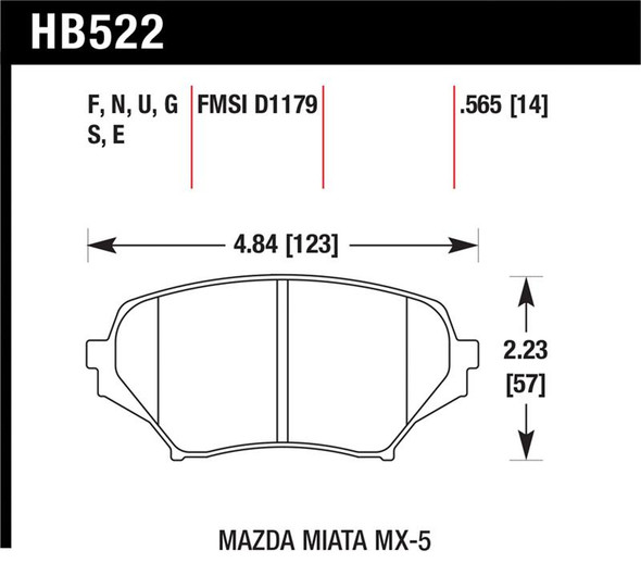 Hawk HP 06-10 Mazda Miata Mx-5 HP+ Street Front Brake Pads HB522N.565