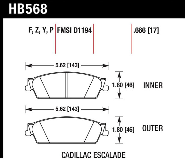 Hawk 07-08 Escalade 6.2 / 07-08 Avalanche Super Duty Rear Brake Pads HB568P.666