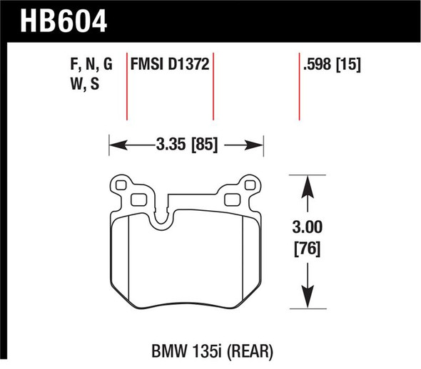 Hawk BMW 135i HP+ Street Rear Brake Pads HB604N.598