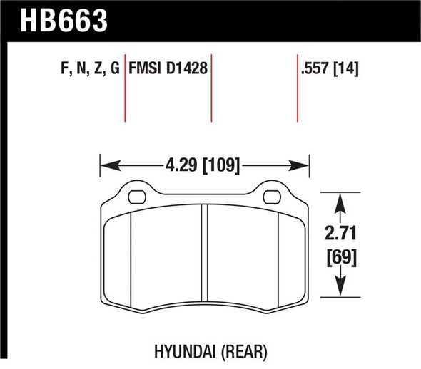 Hawk 10 Hyundai Genesis Coupe (Track w/ Brembo Breaks) HPS Street 14mm Rear Brake Pads HB663F.557