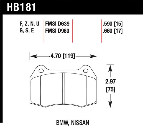 Hawk 94-97 BMW 840CI/850CI HPS Front Street Brake Pads HB181F.660