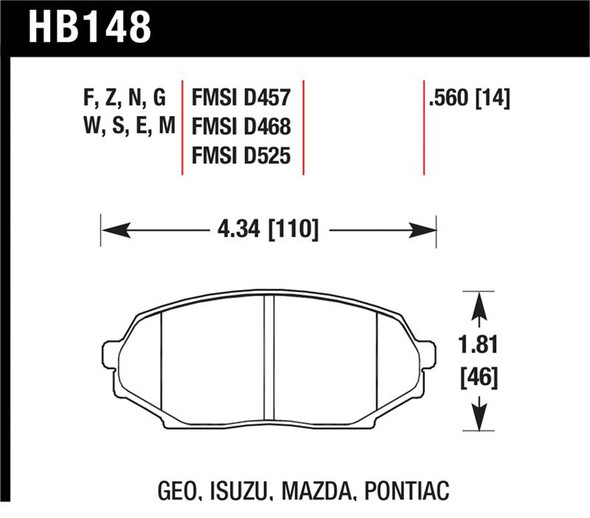 Hawk 89-93 Miata HPS Street Front Brake Pads (D525) HB148F.560