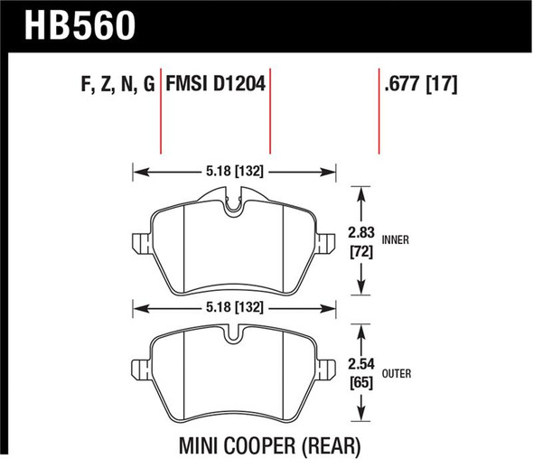 Hawk 05-06 JCW R53 Cooper S & 07+ R56 Cooper S HPS Street Front Brake Pads HB560F.677