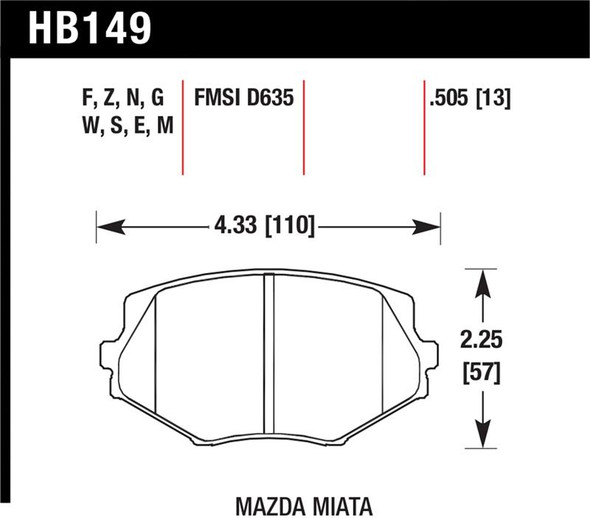 Hawk 1994-1997 Mazda Miata HPS 5.0 Front Brake Pads HB149B.505