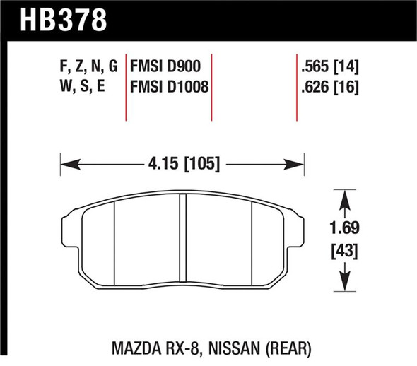 Hawk 2001-2001 Infiniti G20 (Made On or After 12-1-01) HPS 5.0 Rear Brake Pads HB378B.565