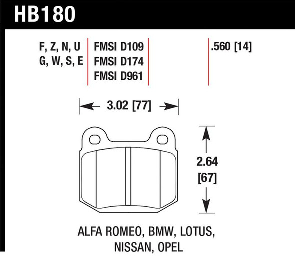 Hawk 03-06 Evo / 04-09 STi / 03-07 350z Track HP+ Street Rear Brake Pads HB180N.560