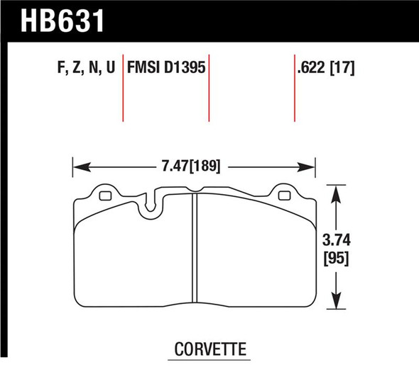 Hawk 09-11 Corvette Z06/ZR-1 (w/Carbon Ceramic Brake Package and Iron rotors) HP+ Autocross Front Br HB631N.622