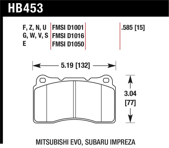 Hawk 03-06 Evo / 04-09 STi / 09-10 Genesis Coupe (Track Only) / 2010 Camaro SS / 08-09 Pontiac G8 GX HB453Z.585