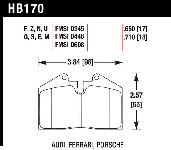Hawk 89-94 Porsche 911 / 86-94 944 / 93 & 95 968 Front & Rear DTC-70 Race Brake Pads HB170U.650