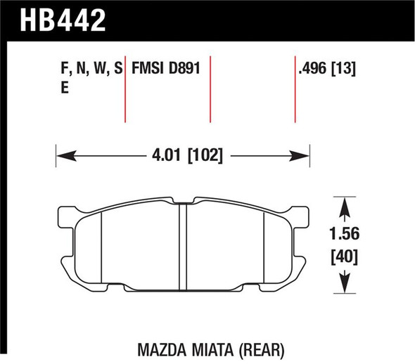 Hawk 01-02 Miata w/ Sport Suspension HPS  Street Rear Brake Pads (D891) HB442F.496