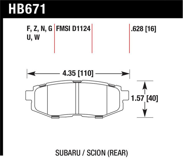 Hawk 13 Scion FR-S / 13 Subaru BRZ/10-12 Legacy 2.5 GT/3.6R HP Plus Street Rear Brake Pads HB671N.628