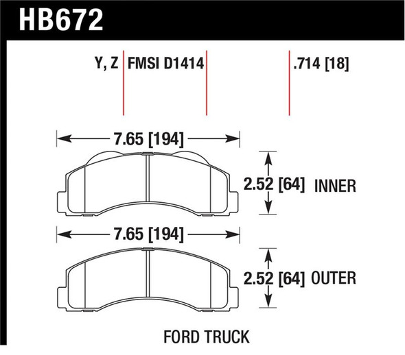 Hawk 10-11 Ford Expedition/F-150 SVT Raptor / 10-11 F-150 Performance Ceramic Front Street Brake Pad HB672Z.714