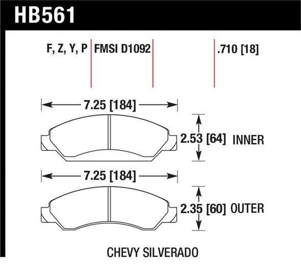 Hawk Cadillac / Chev Avalanche/Silverado/Suburban/Tahoe / GMC Sierra Yukon HPS Front Street Brake Pa HB561F.710
