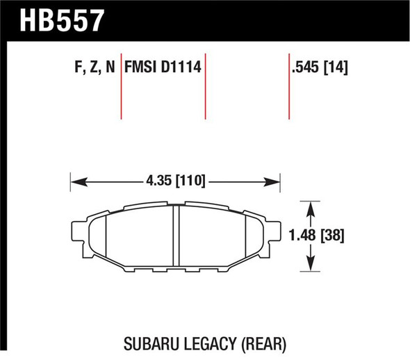 Hawk 08 WRX Rear HP+ Street Brake Pads HB557N.545