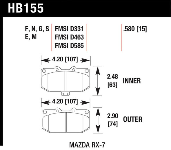 Hawk 1990-1990 Mazda RX-7 GXL (w/Elec Adjust Susp) HPS 5.0 Front Brake Pads HB155B.580