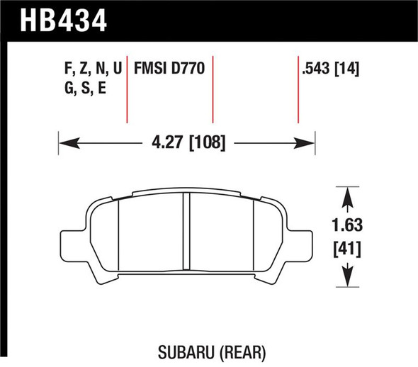 Hawk 02-03 WRX / 05-08 LGT D770 HP+ Street Rear Brake Pads HB434N.543