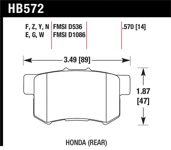 Hawk 02-04 Honda Civic Si / 99-08 Acura TL DTC-60 Race Rear Brake Pads HB572G.570