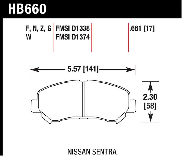 Hawk 09-10 Nissan Maxima / 08-10 Rogue / 07-09 Sentra SE-R / 10  Sentra SE-R M/T HPS Street Front Br HB660F.661