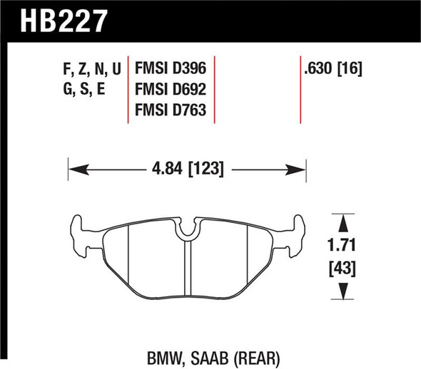 Hawk 95-99 BMW M3 E36 Performance Ceramic Street Rear Brake Pads HB227Z.630