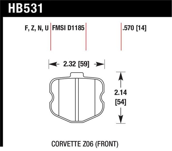Hawk 06-10 Chevy Corvette (OEM Pad Design) Front Ceramic Sreet Brake Pads HB531Z.570
