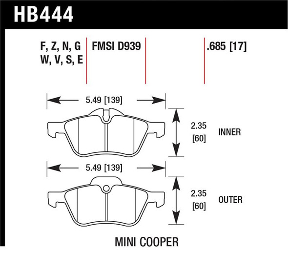 Hawk 02-06 Mini Cooper / Cooper S Performance Ceramic Street Front Brake Pads HB444Z.685