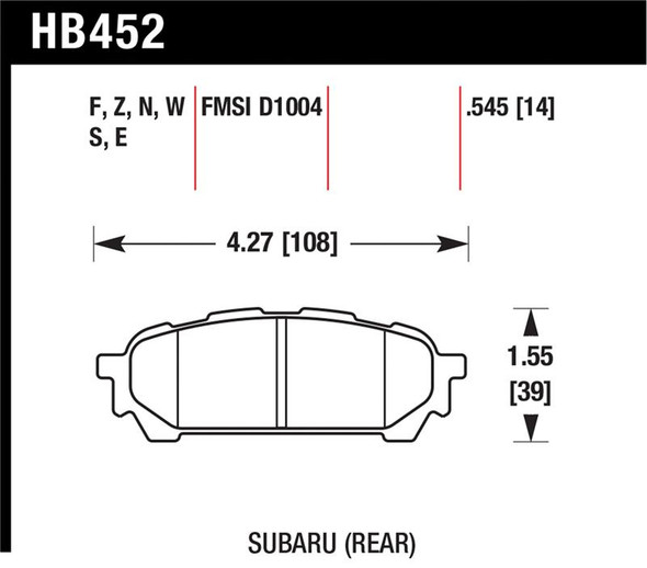 Hawk 03-05 WRX D1004 Performance Ceramic Street Rear Brake Pads HB452Z.545