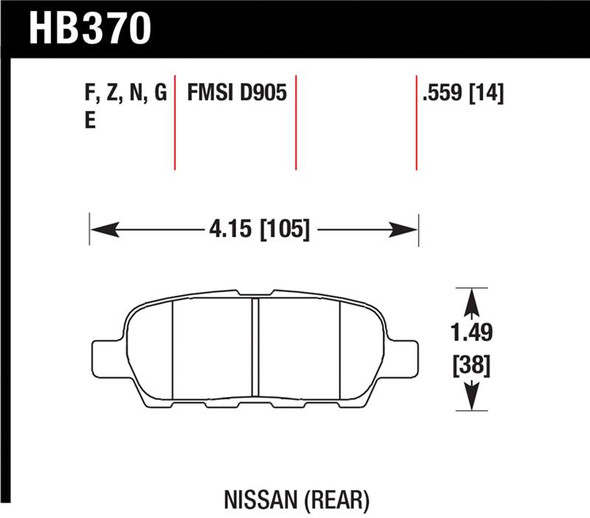 Hawk 03-07 350z / G35 / G35X w/o Brembo Performance Ceramic Street Rear Brake Pads HB370Z.559