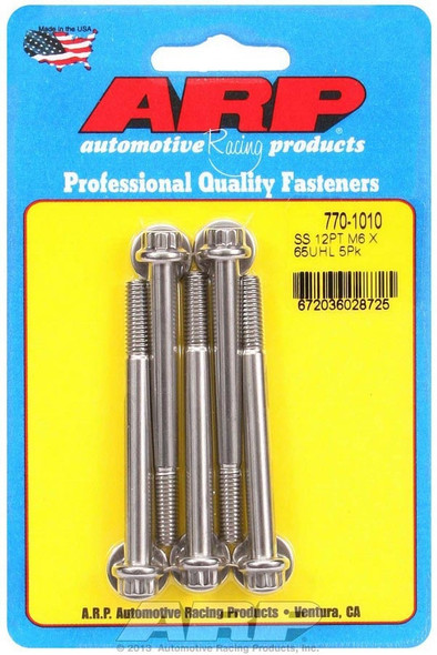 Arp S/S Bolt Kit - 12Pt. (5) 6Mm X 1.00 X 65 770-1010 Arp S/S Bolt Kit - 12Pt. (5) 6Mm X 1.00 X 65 770-1010