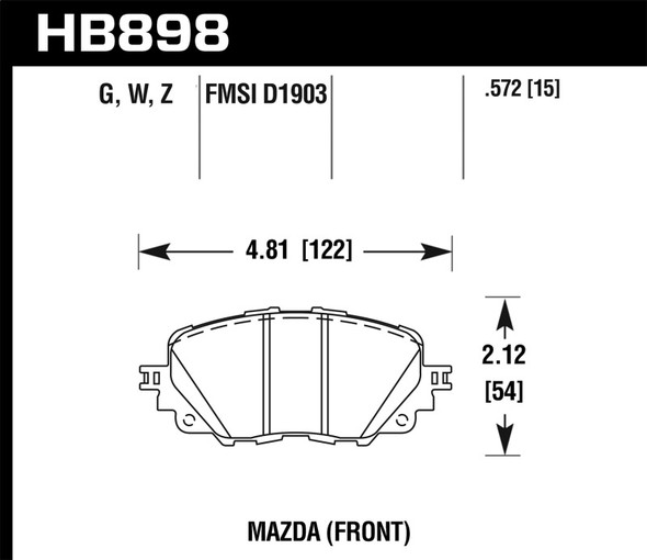 Hawk 17-19 Fiat 124 Spider DTC-30 Front Brake Pads HB898W.572