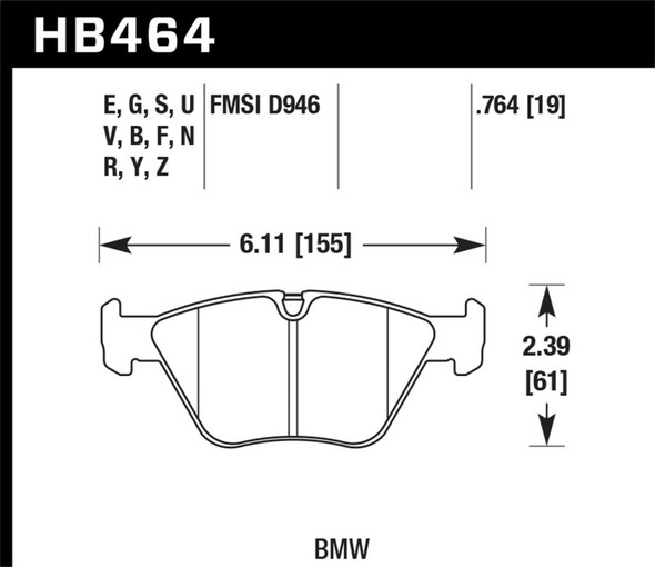 Hawk 01-05 BMW 330Ci 3.0L Base Front ER-1 Brake Pads HB464D.764