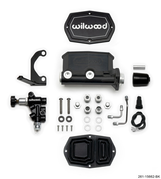 Wilwood Compact Tandem M/C - 1.12in Bore w/RH Bracket and Valve - Black 261-15662-BK