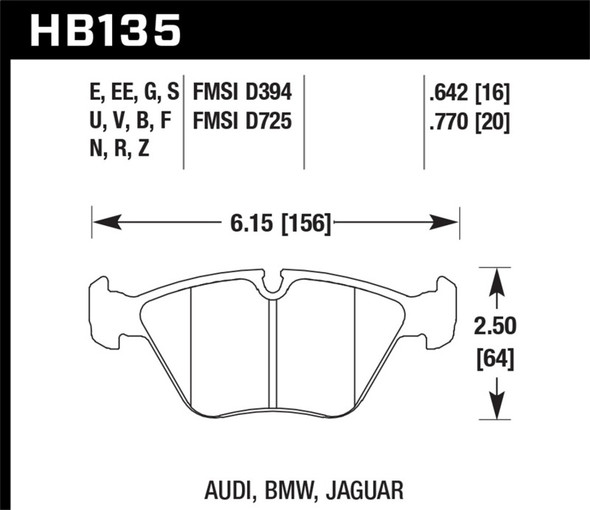 Hawk 91-93 BMW M5/95-02 DTC-60 Race Front Brake Pads HB135G.760