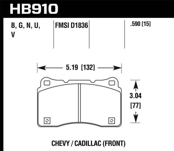 Hawk 15-16 Cadillac XTS / Chevrolet Corvette HPS 5.0 Front Brake Pads HB910B.590