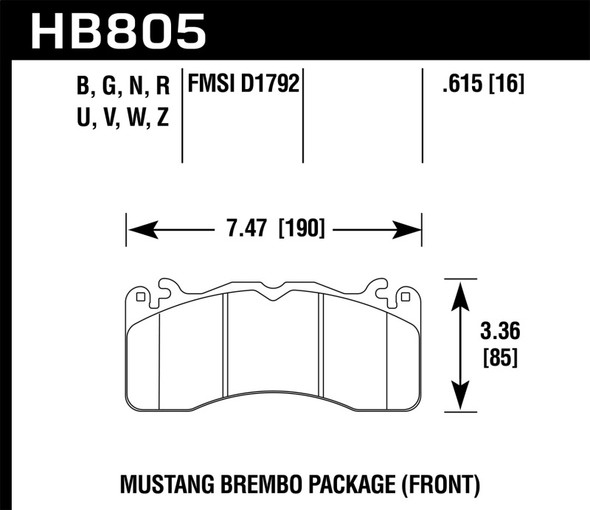 Hawk 15-17 Ford Mustang Brembo Package DTC-60 Front Brake Pads HB805G.615