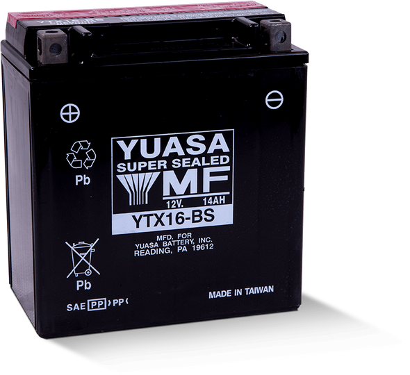 Yuasa YTX16-BS Maintenance Free AGM 12-Volt Battery w/Bottle