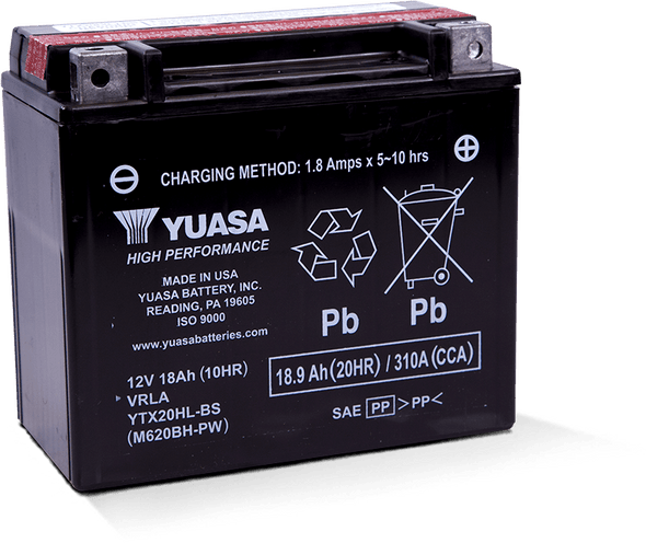 Yuasa YTX20HL-BS-PW High Performance AGM Battery w/Bottle