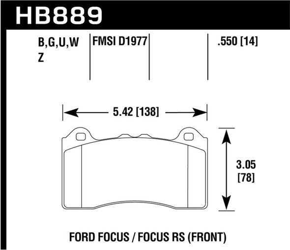 Hawk 2017 Ford Focus DTC-30 Race Front Brake Pads HB889W.550