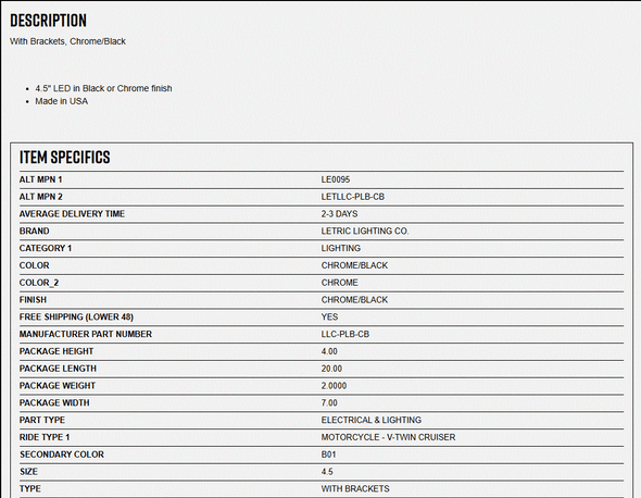 Letric Lighting 4.5in passing lamp kit with black bucket - Details PDF