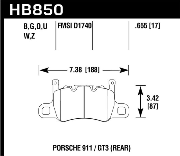 Hawk Audi 14-19 Porsche 911 / 2016 Cayman / 17-19 Panamera PC Rear Brake Pads w/ Carbon Ceramics HB850Z.655