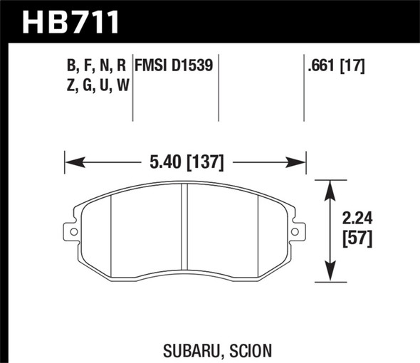Hawk 13-14 Scion FR-S / 13-14 Subaru BRZ Base 2dr Coupe HPS 5.0 Front Brake Pads HB711B.661