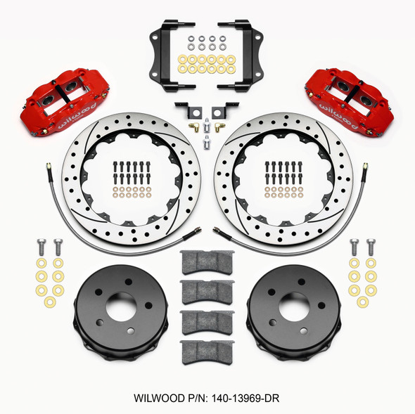 Wilwood Narrow Superlite 4R Rear Kit 12.88in Drilled Red 2007-up Jeep JK w/Lines 140-13969-DR
