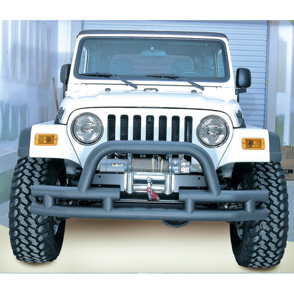 Rugged Ridge 3-In Dbl Tube Front Winch Bumper w/Hoop 76-06 Models 11561.03