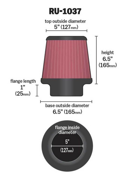 K&N Universal Clamp-On Air Filter 5in FLG / 6-1/2in B / 5in T / 6-1/2in H RU-1037