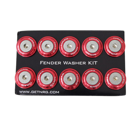 NRG Fender Washer Kit w/Rivets For Plastic (Red) - Set of 10 FW-100RD