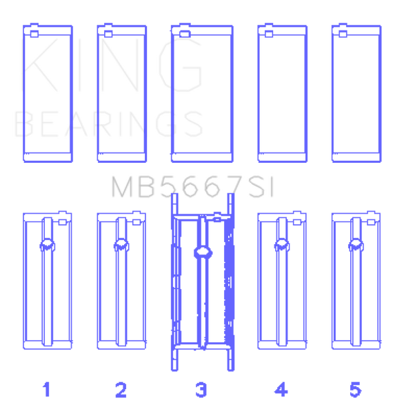 King Mini W10B16A/W11B16A (Size STD) Silicon Bi-Metal Aluminum Main Bearing Set MB5667SI