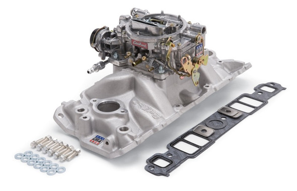 Edelbrock Manifold And Carb Kit Performer Eps Small Block Chevrolet 1957-1986 Natural Finish 2021