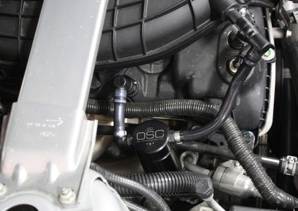 J&L 11-17 Ford Mustang V6 Passenger Side Oil Separator 3.0 - Black Anodized 3014P-B
