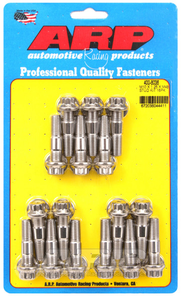 ARP M10 x 1.25 x 48 Stainless Steel 12pt Broached Stud Kit (16/pkg) 400-8036