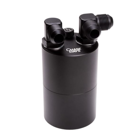 Chase Bays -10AN 90A L-Fitting Inlet -10AN 90 Deg Elbow Outlet Oil Catch Can w/Type 1 Bracket CB-OILCATCH-10AN90L-10AN90-001